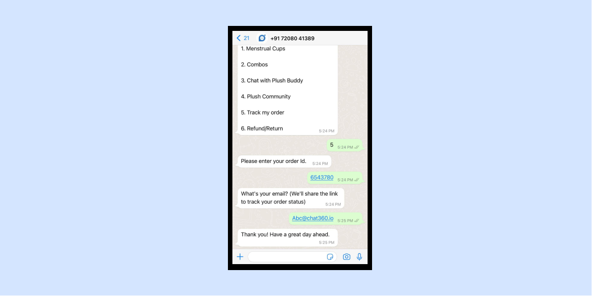 WhatsApp conversation with AI Powered Chatbot