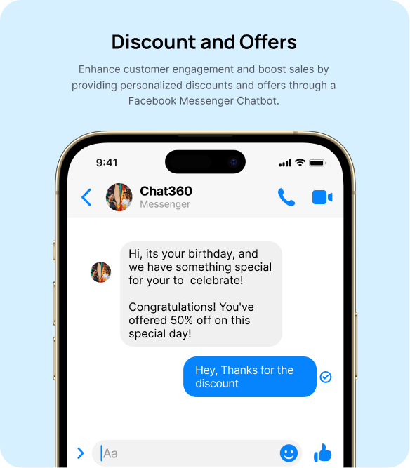 Discounts and offers using Facebook Messenger Chatbot