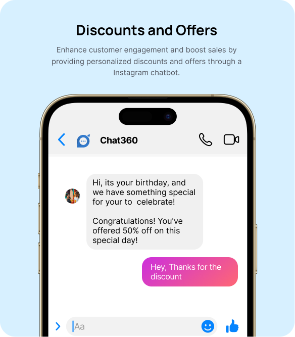 Instagram Chatbot in conversation with user on Discounts and offers