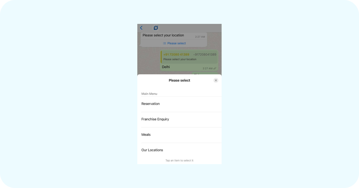 Whatsapp restaurant bot menu